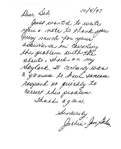 thank you letter. Thank you letter from Jackie